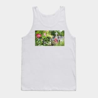 Paris Montmartre Cemetery Cross with Pink Flowers Tank Top